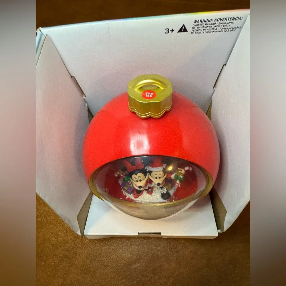 NWT Disney Mickey & Minnie Holiday Snow Globe - Red and Gold